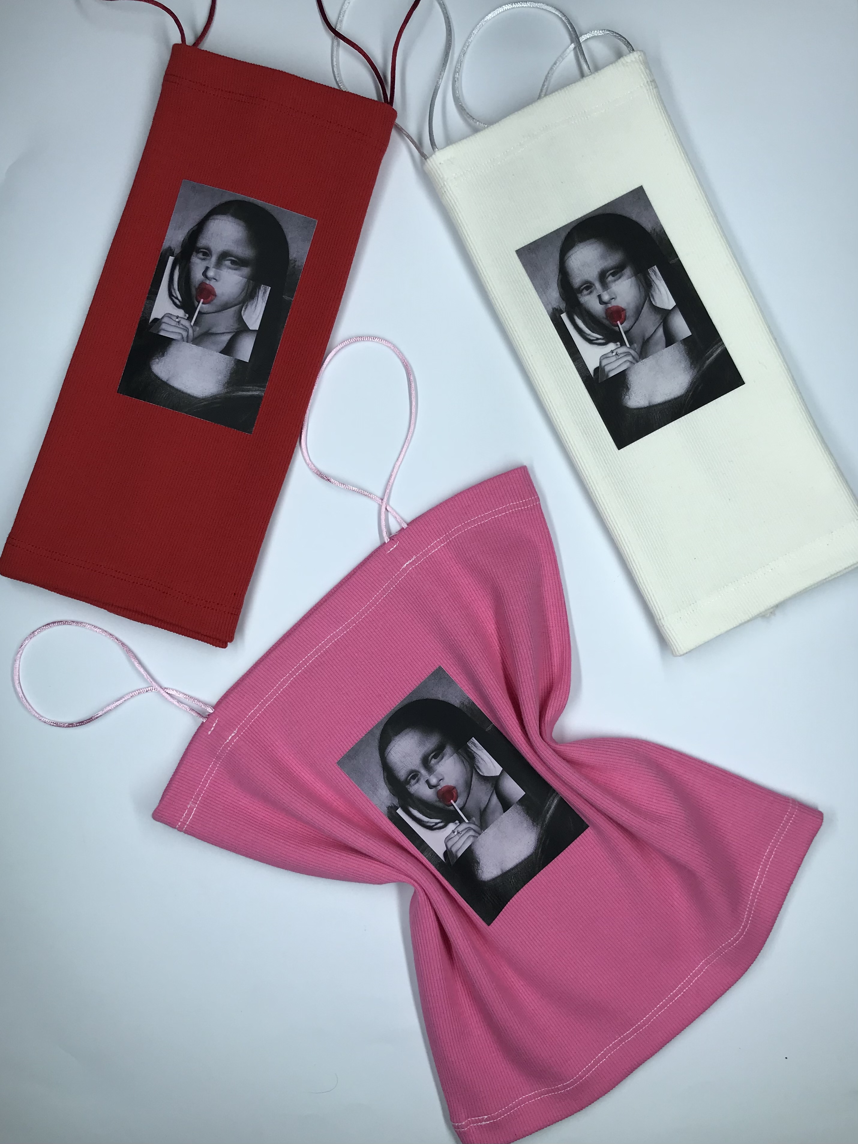 کراپ تاپ بند ماکارون طرح "Mona Lisa" نخ پنبه