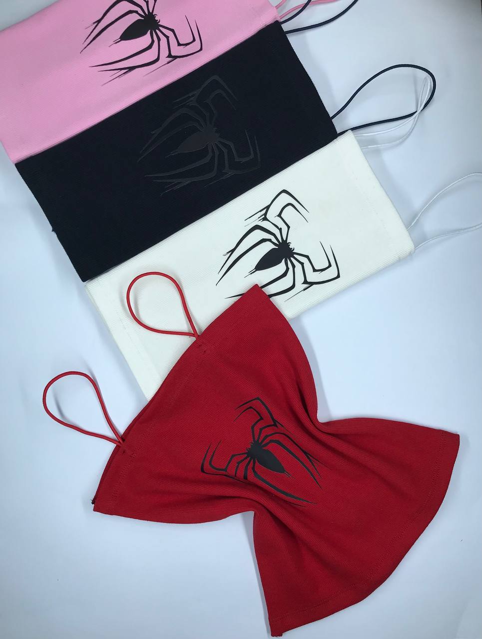 کراپ تاپ بند ماکارون طرح "spider black" نخ پنبه