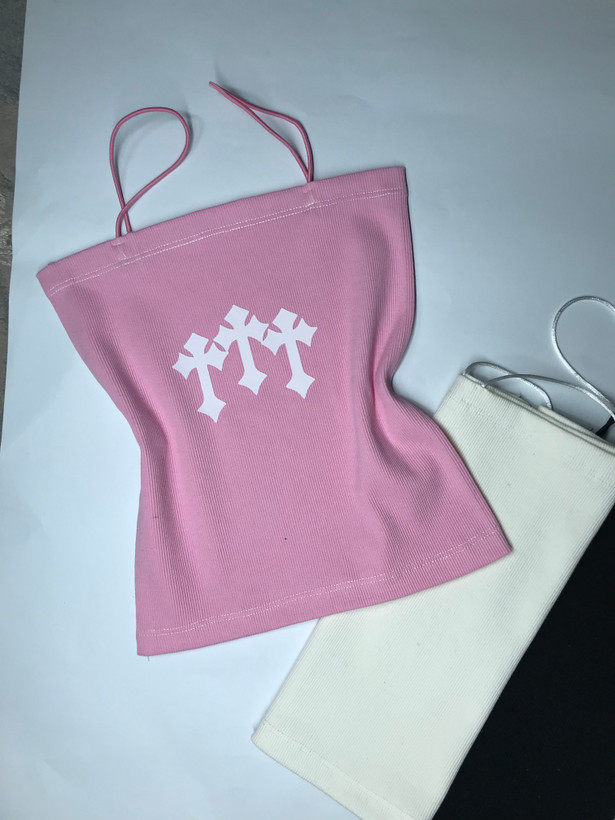 کراپ تاپ بند ماکارون طرح "chrome hearts" نخ پنبه